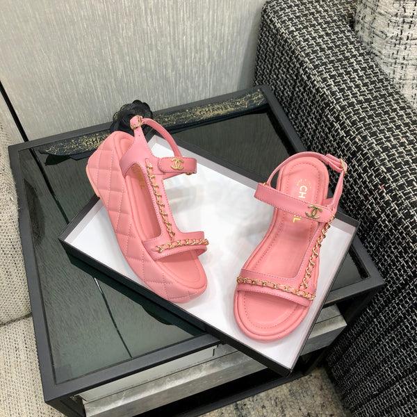 Chanel 26 Platform Chain Sandals Pink in Lambskin 602504