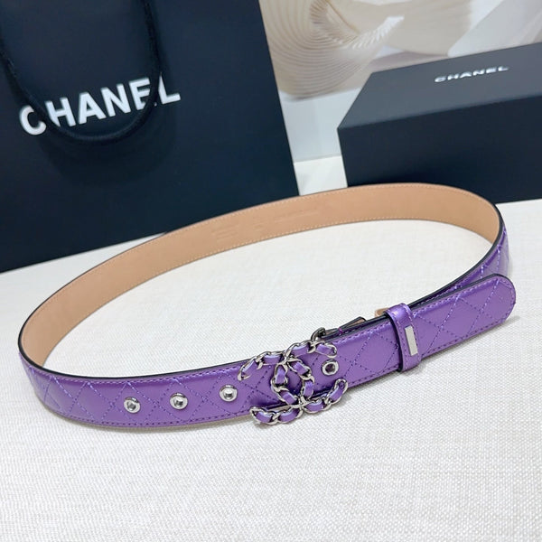 CC Women's Belt 3.0CM Purple Lambskin Purple Sliver Buckle 190582