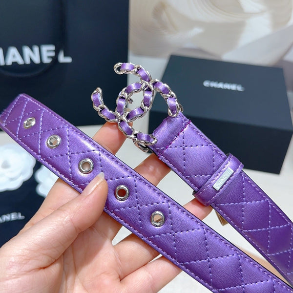 CC Women's Belt 3.0CM Purple Lambskin Purple Sliver Buckle 190582