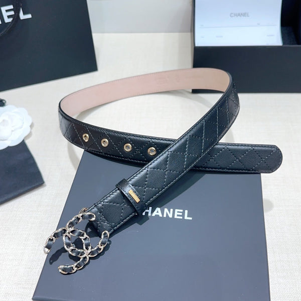 Ceinture pour femme CC 3.0CM Agneau noir Boucle argentée 190580