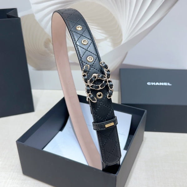Ceinture pour femme CC 3.0CM Agneau noir Boucle argentée 190580