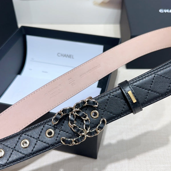 Ceinture pour femme CC 3.0CM Agneau noir Boucle argentée 190580