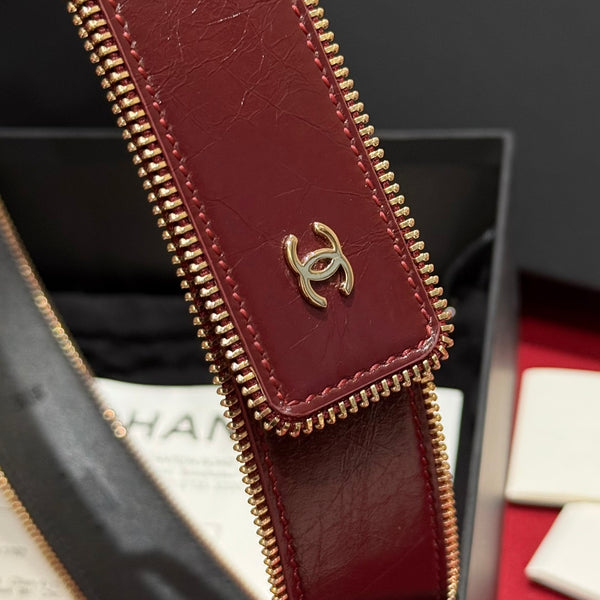 CC Zippered Belt 4.0CM Burgundy Leather Buckle 182744