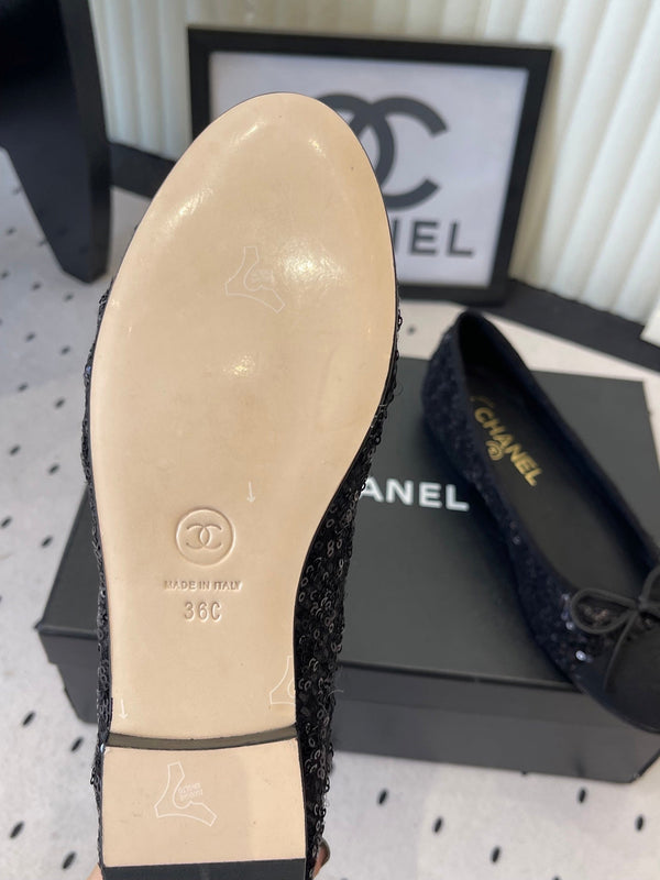 CC Ballet Flats Black in Sequined Sheepskin 611691