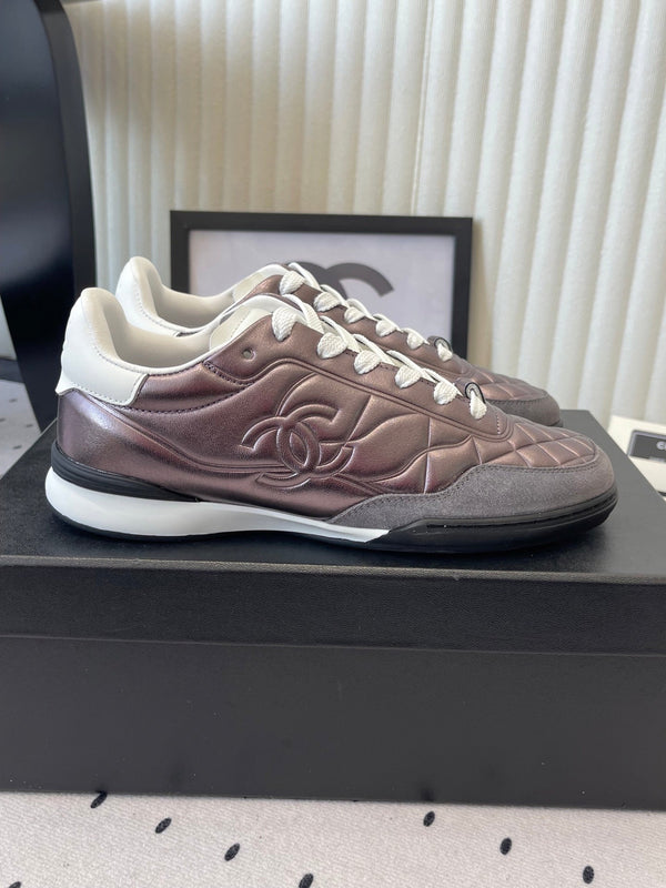 Chanel Coco Baseball Shoes Metallic Taupe in Cowhide 611673