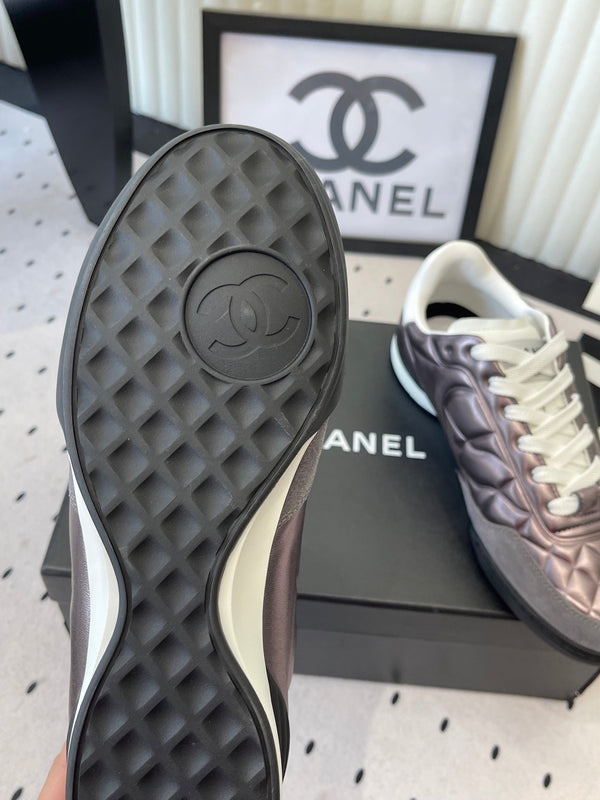 Chanel Coco Baseball Shoes Metallic Taupe in Cowhide 611673