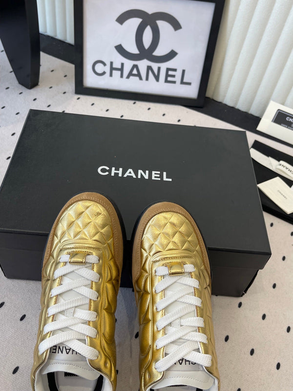 Chanel Coco Baseball Shoes Metallic Gold in Cowhide 611672