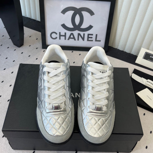 Chanel Coco Baseball Shoes Metallic Silver in Cowhide 611671