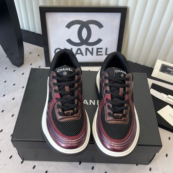 Baskets CC en cuir de vachette bordeaux et noir 611665
