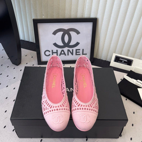 Ballerines Chanel Roses en Raphia Tressé 611584