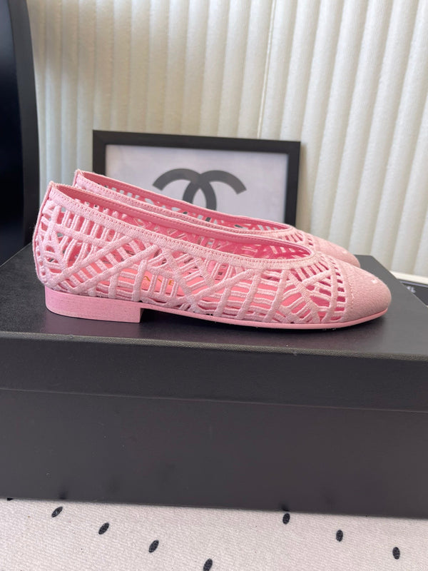 Ballerines Chanel Roses en Raphia Tressé 611584