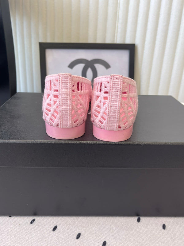 Ballerines Chanel Roses en Raphia Tressé 611584