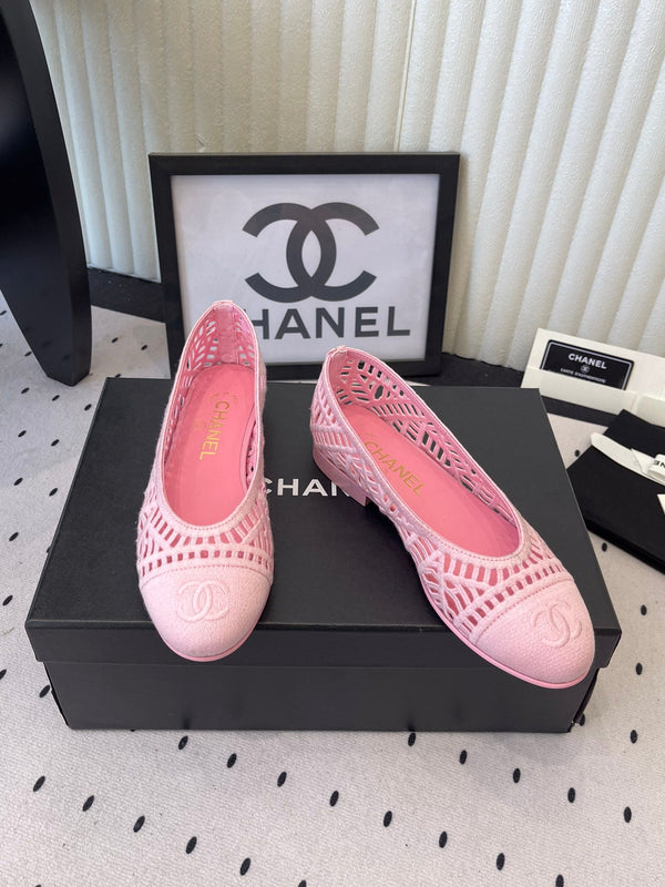 Ballerines Chanel Roses en Raphia Tressé 611584
