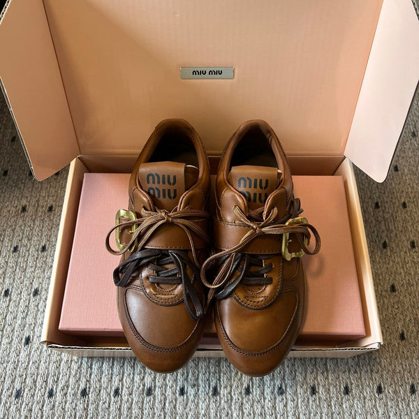 Miu 26FW Deck Shoes Brown in Calfskin 614789