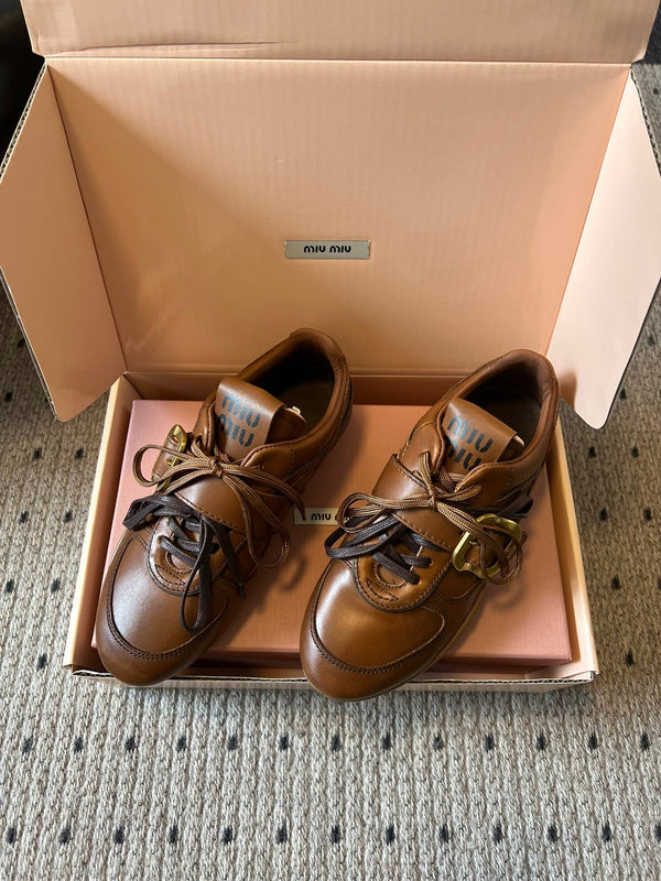 Miu 26FW Deck Shoes Brown in Calfskin 614789