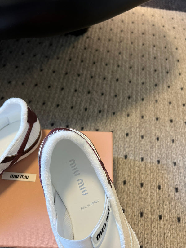 Miu Miu 26 Mary Jane Tongs Décontractées Blanc Marron en Tissu Maille 614740