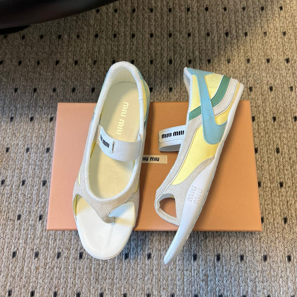 Miu Miu 26 Mary Jane Casual Flip-Flops White Blue in Mesh fabric 614739