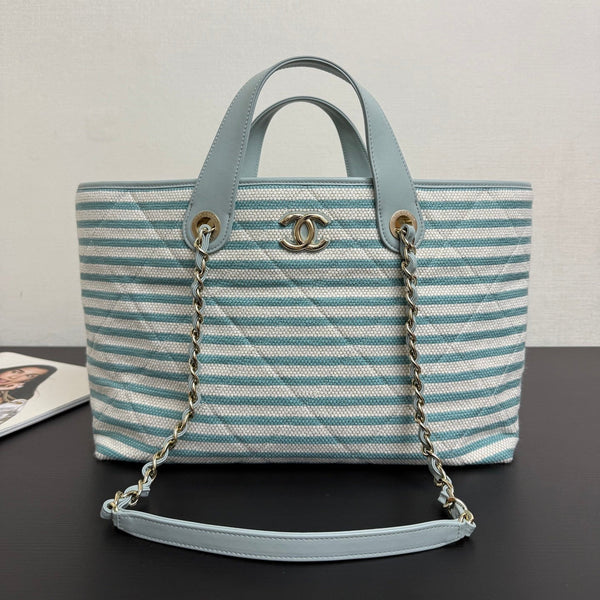 CC 26 Striped Woven Beach Bag 46 Blue in Cowhide