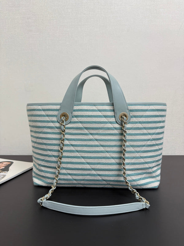 CC 26 Striped Woven Beach Bag 46 Blue in Cowhide