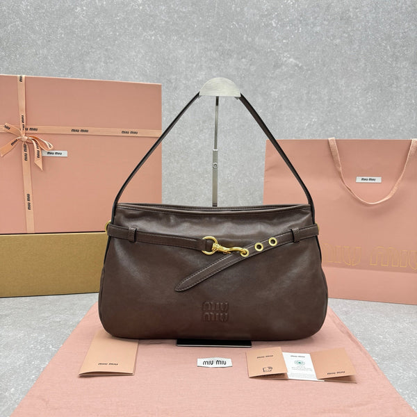 Miu Miu Aventure Shoulder Bag 40cm Brown in Sheepskin