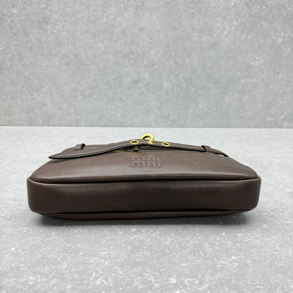 Miu Miu Aventure Shoulder Bag 33cm Brown in Sheepskin