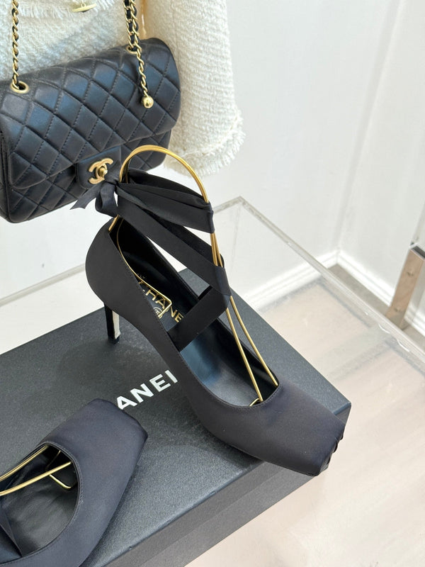 Chanel 26C Ballet High Heels Black in Silk 616003