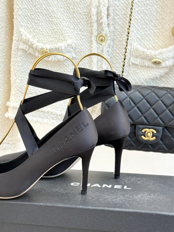 Chanel 26C Ballet High Heels Black in Silk 616003