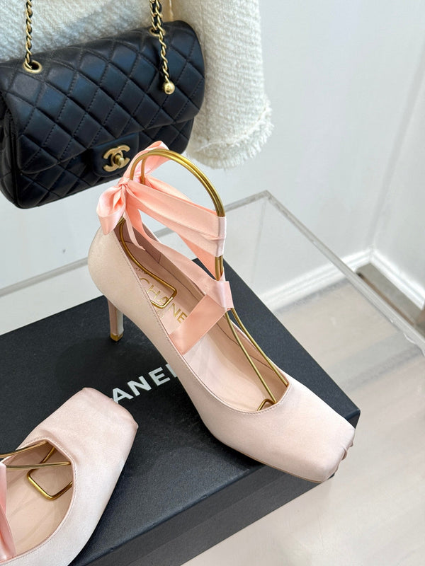 Chanel 26C Ballet High Heels Pink  in Silk 616002