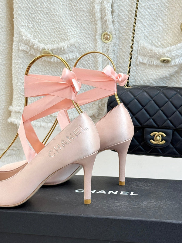 Chanel 26C Ballet High Heels Pink  in Silk 616002