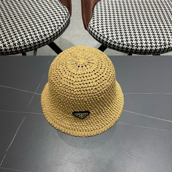 Prada 26 Prada Straw Hat Beige Knitted Woolen Fabric 123228