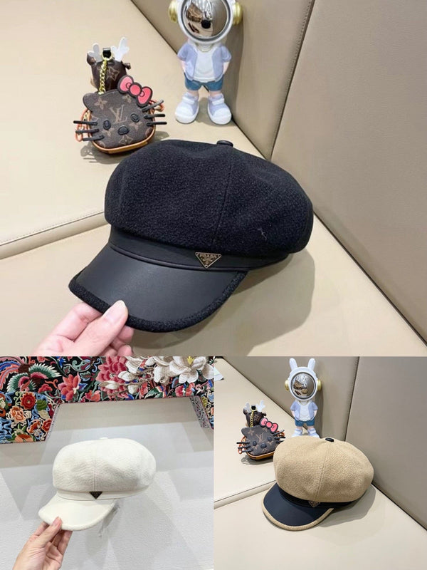 Prada Women's Beret Hat White in Tweed 125767