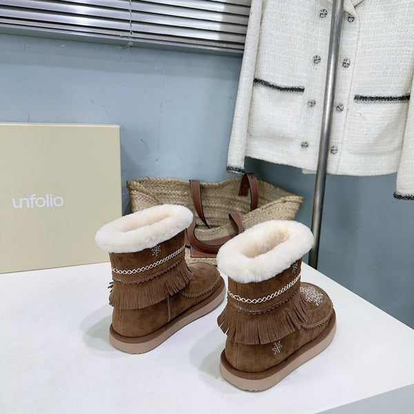 UNFOLIO 26SS Snow Ankel Boots Brown in Lambswool and Cow Suede 629522