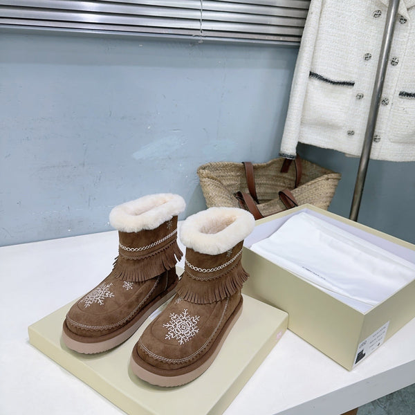 UNFOLIO 26SS Snow Ankel Boots Brown in Lambswool and Cow Suede 629522