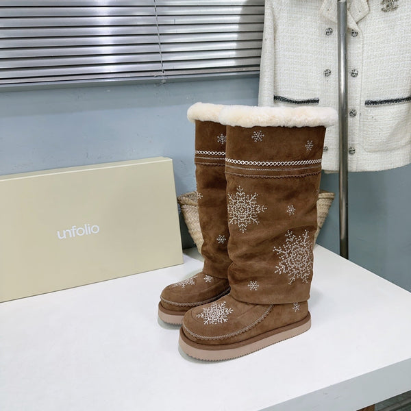 UNFOLIO 26SS Snow High Boots Brown in Lambswool and Cow Suede 629524