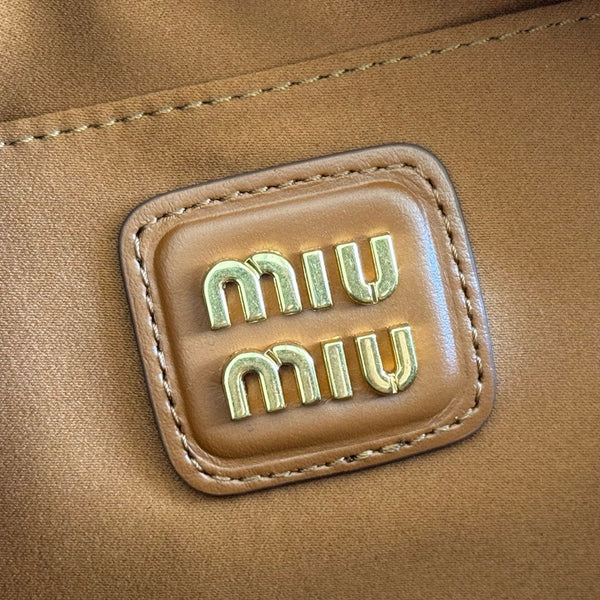 Miu Arcadie Small 19cm Bowling Handbag Camel Cowhide 280990