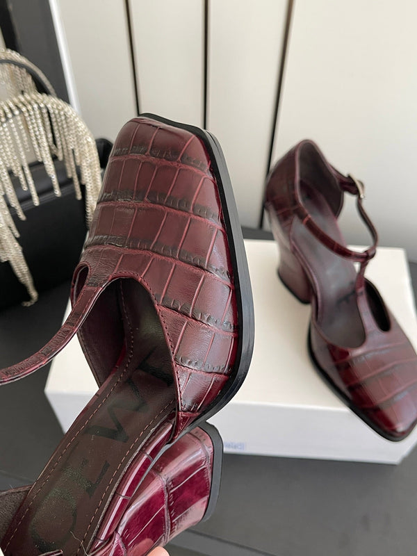 LOEWE 26SS Chunky Heel 50 Mary Jane Burgundy in Leather 631744
