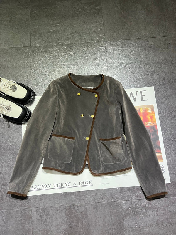 Celine 26ss Short Jacket + A-Line High-Waisted Skirt Set Gray in Suede 189584