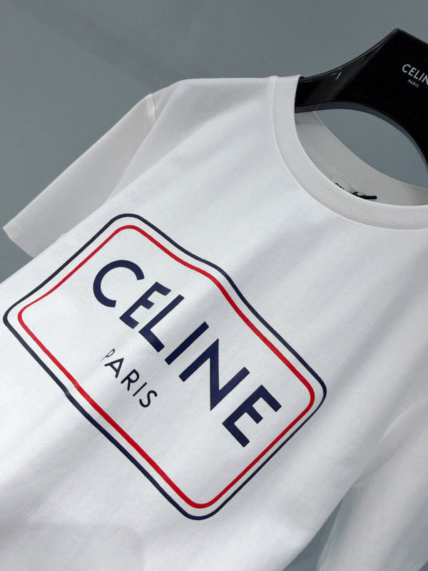 Celine 26SS Letter Print Short-Sleeve T-Shirt White in Cotton 940037