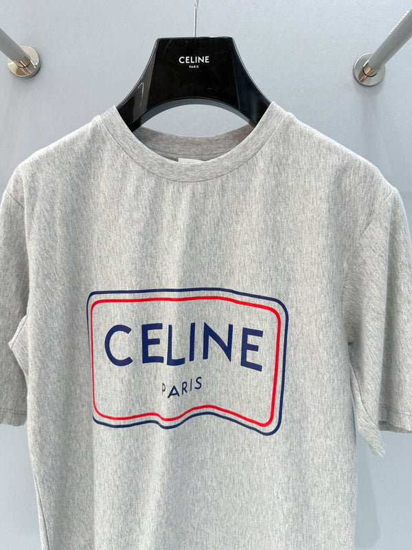 Celine 26SS Letter Print Short-Sleeve T-Shirt Light Gray in Cotton 940029