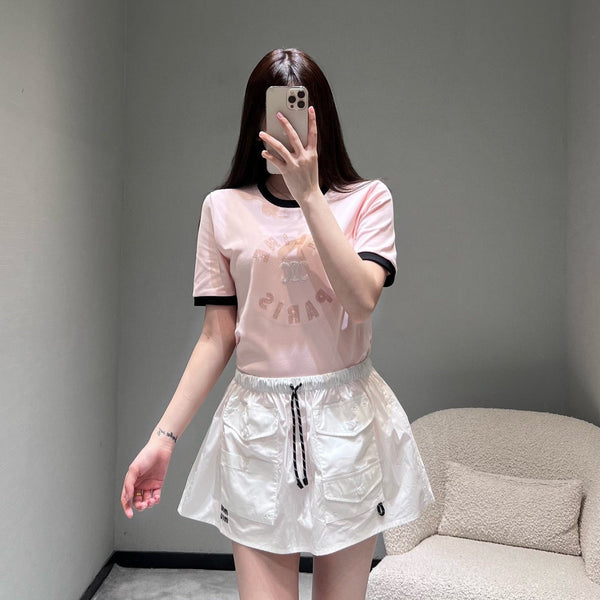 Celine 26SS Color-blocked Neck T-shirt Pink in Cotton 898937