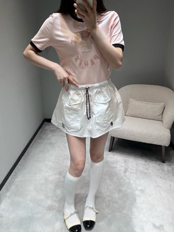 Celine 26SS Color-blocked Neck T-shirt Pink in Cotton 898937