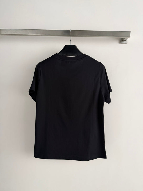 T-shirt court à manches courtes Chanel 26SS avec logo noir en coton 892729