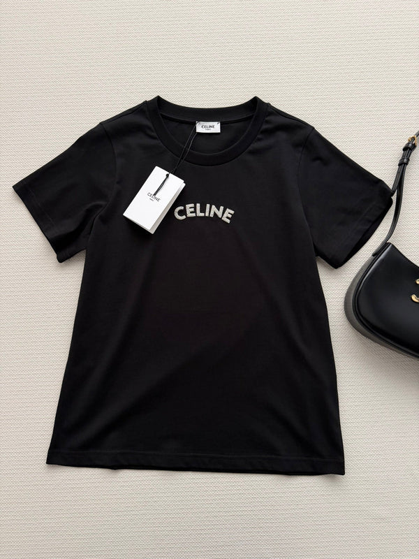 T-shirt court à manches courtes Chanel 26SS avec logo noir en coton 892729