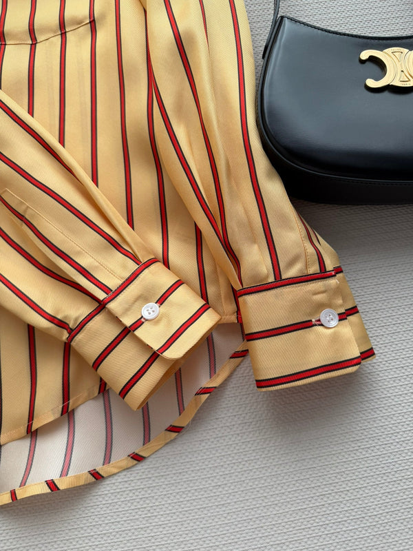 Celine 26SS Striped Shirt Yellow in Silk Fabric 849595