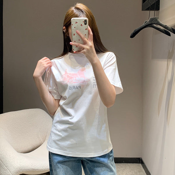 T-shirt col rond à manches courtes imprimé calèche Celine Printemps/Été 2026 en coton blanc 839795