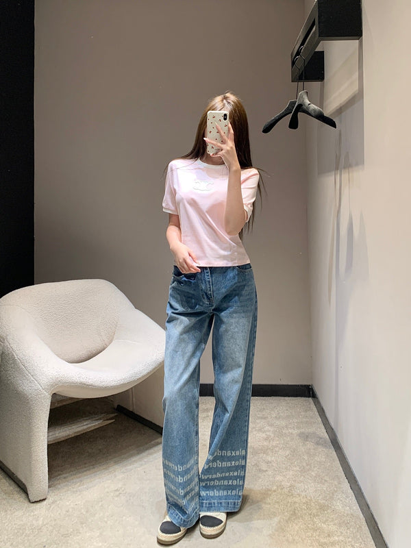 T-shirt à manches courtes Céline 26SS col rond rose en coton 813204