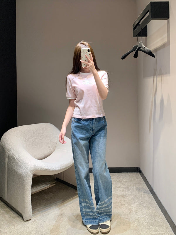 T-shirt à manches courtes Céline 26SS col rond rose en coton 813204