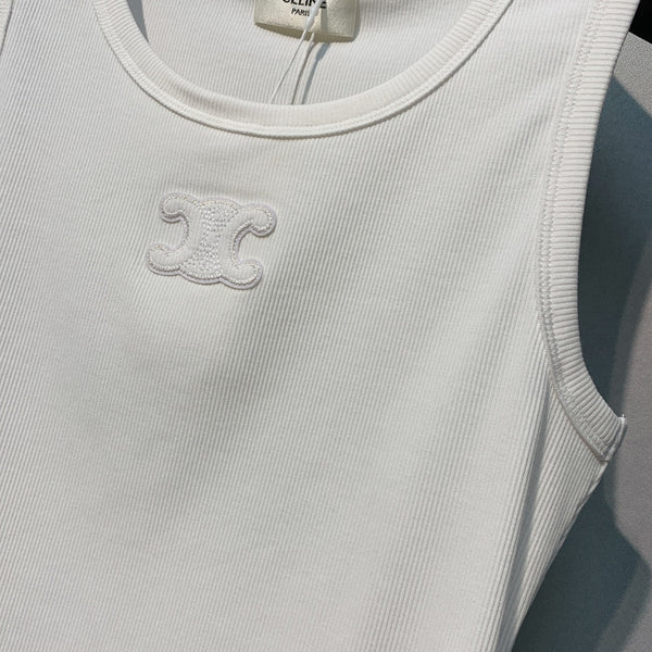 Celine 26SS Gilet brodé blanc en coton 106791