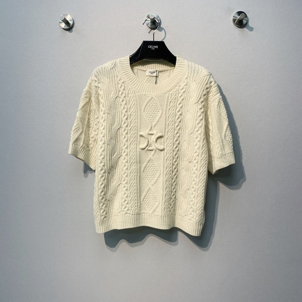Celine 26SS T-shirt à manches courtes en maille torsadée Beige en Laine 972358