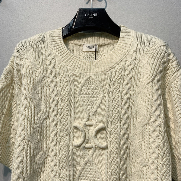 Celine 26SS T-shirt à manches courtes en maille torsadée Beige en Laine 972358